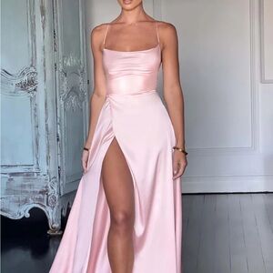 Chic Backless Pink Satin Dress